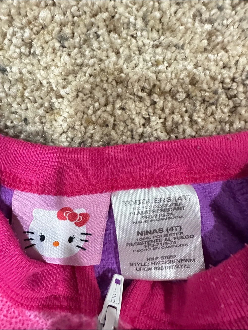 Girls set size 4T Carter's Girls Purple and Pink Hello Kitty Footed PJs